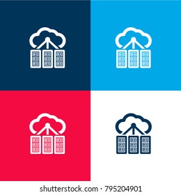 Cloud computing servers four color material and minimal icon logo set in red and blue