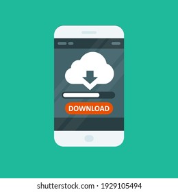 Aplicación de servicio de computación en nube, barra de progreso de descarga en smartphone, sincronización de datos, vector