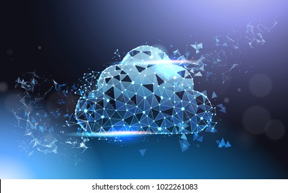 Cloud Computing Service Futuristic Low Poly Mesh Wireframe On Blue Background Modern Data Technology Concept Vector Illustration