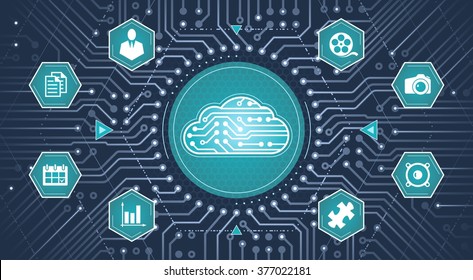Cloud Computing Service. Infographical template on the subject of 'Cloud Computing Technologies'.