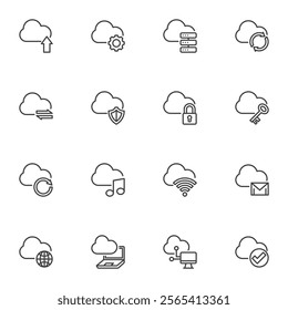 Cloud computing service line icons set, outline vector symbol collection, linear style pictogram pack. Signs, logo illustration. Set includes icons as data transfer, cloud storage, data server