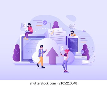 Cloud computing services and data storage technology concept for website and mobile applications. Web hosting and remote file management illustration in gradient flat design.