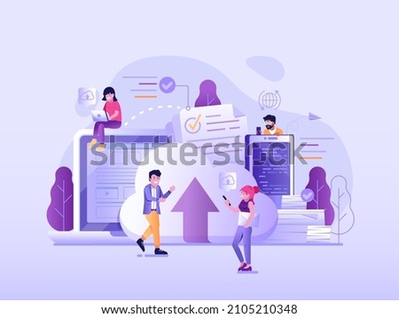 Cloud computing services and data storage technology concept for website and mobile applications. Web hosting and remote file management illustration in gradient flat design.