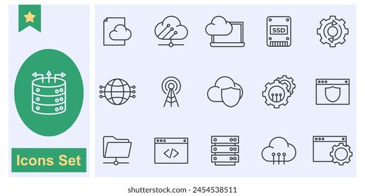 cloud computing, cloud services icon set symbol collection, logo isolated vector illustration