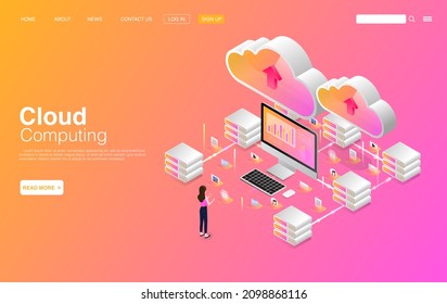 Cloud Computing Services and Technology. Data Storage. Landing Page Template. Vector EPS 10