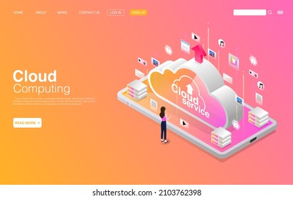 Cloud Computing Services and Technology. Data Storage. Landing Page Template. Vector EPS 10