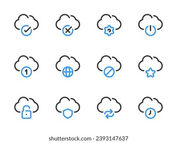 Cloud computing services vector line icons. Online storage preferences outline icon set.