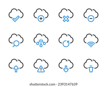 Cloud computing services vector line icons. Online storage preferences outline icon set.