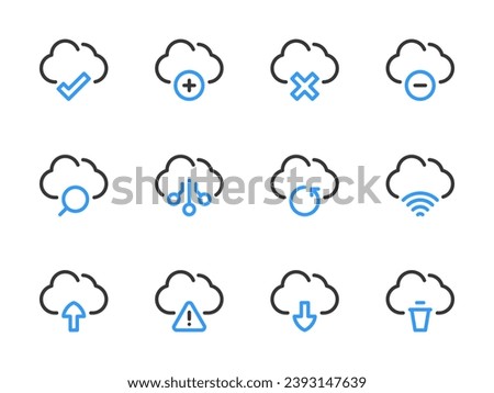 Cloud computing services vector line icons. Online storage preferences outline icon set.