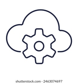 Cloud computing settings line icon. Cloud with cogwheel symbol isolated on white background. Cloud storage, web hosting preferences logo for web and mobile. Editable vector stroke. Pixel Perfect.