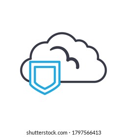 Cloud computing with shield line style icon design, Communication internet and connectivity theme Vector illustration