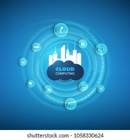 Cloud Computing and Smart City Design Concept - Digital Network Connections, Technology Background 