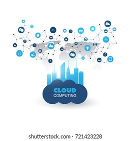 Cloud Computing and Smart City Design Concept - Digital Network Connections, Technology Background