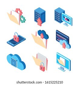 cloud computing smartphone security computer data server technology internet set icons vector illustration
