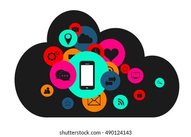 Cloud computing with social media icons flat design