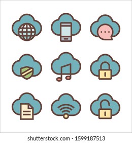 Cloud Computing solid related vector color icon set