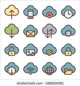 Cloud Computing solid related vector color icon set