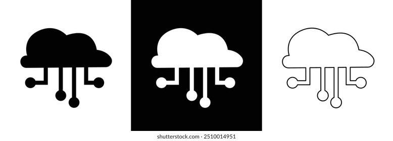 Cloud computing solid and stroke web icon set. isolated on black and white background. Vector illustration in eps 10.