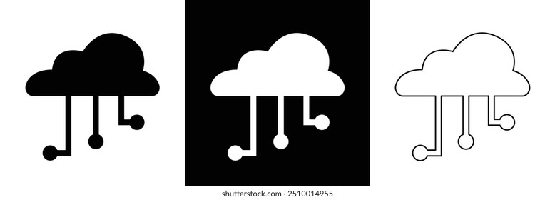 Cloud computing solid and stroke web icon set. isolated on black and white background. Vector illustration in eps 10.