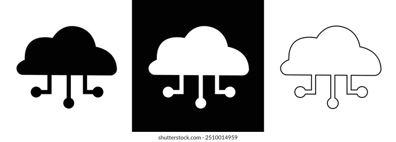 Cloud computing solid and stroke web icon set. isolated on black and white background. Vector illustration in eps 10.