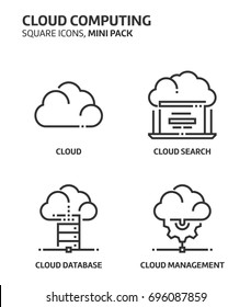 Cloud computing, square mini icon set. The illustrations are a vector, editable stroke, thirty-two by thirty-two matrix grid, pixel perfect files. Crafted with precision and eye for quality.