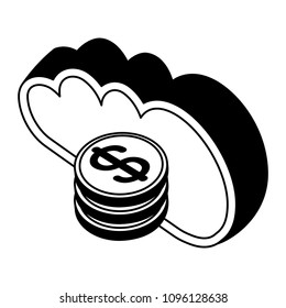 cloud computing stack of dollar coins money isometric