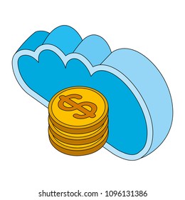 cloud computing stack of dollar coins money isometric