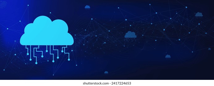 Cloud computing, cloud storage and digital service with data transmission. Network computing, big data visualization and data storage technology concept. Vector illustration.