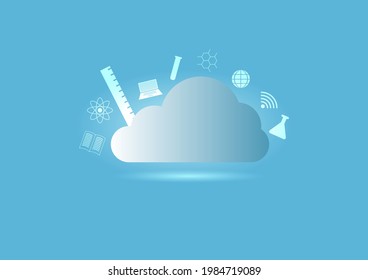 Cloud computing storage and education. Blue gradian cloud with study and learn icon. Data and network connection. Back to school.  