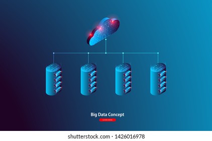 Cloud computing, storage, hosting, services. Vector concept.  Computer technology, network, database, internet center.