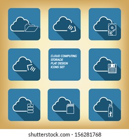 Cloud computing storage icons set in modern flat design