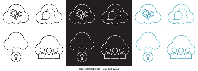Cloud computing and storage icons . Vector for websites, mobile interfaces, presentations, banner, visual branding etc. Vector illustration. isolated on white and black background. EPS 10
