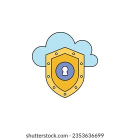 Cloud computing. Cloud storage. Internet technology. Online services. Data, information security. Set of outline vector icons. Includes such as Data Synchronization, Transfer, Access and other.