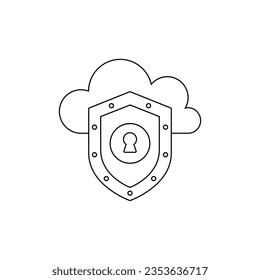 Cloud computing. Cloud storage. Internet technology. Online services. Data, information security. Set of outline vector icons. Includes such as Data Synchronization, Transfer, Access and other.