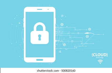 Cloud computing storage. Mobile security protection. Vector illustration.