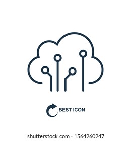 Cloud computing and storage vector logo in line style. Technology design template.