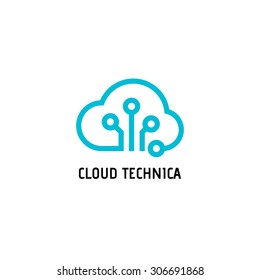 Cloud computing and storage vector logo. Technology design template. Cloud computing logo. Cloud technologies logo. Cloud logo. Best cloud technologies logo. Cloud line art logo. Cloud chip logo