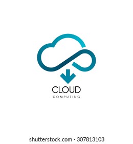 Cloud computing and storage vector logo. Technology design template