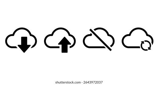 Cloud computing symbol. Cloud download, upload, disconnection and synchronization.