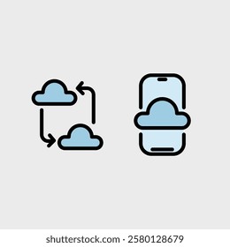 Cloud computing symbol set - Cloud computing, cloud infrastructure, technology and network.