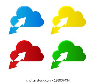 cloud computing symbols in various colours on transparent background