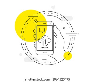 Cloud computing sync line icon. Mobile phone vector button. Internet data storage sign. File hosting technology symbol. Cloud sync line icon. Abstract concept badge. Vector