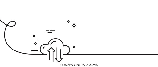 Cloud computing sync line icon. Continuous one line with curl. Internet data storage sign. File hosting technology symbol. Cloud sync single outline ribbon. Loop curve pattern. Vector