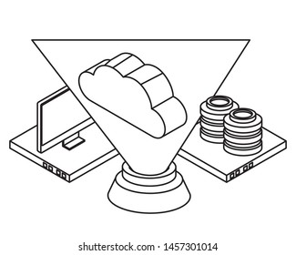 cloud computing technology 3d with monitor screen hardware symbol isolated vector illustration graphic design