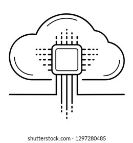 Cloud Computing Technology Architecture.  The Power Of Cloud Resources To Solve Business Problems. Software Components And Services. Vector Outline Icon Isolated On White Background.