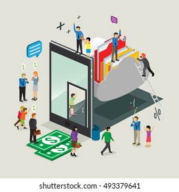 cloud computing technology business isometric concept