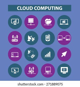 cloud computing, technology, communication icons, signs, illustrations set, vector