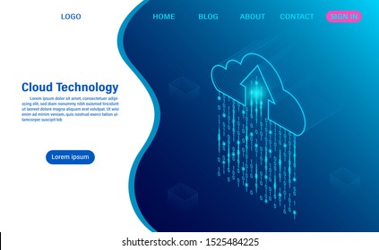 Cloud Computing technology Concept. Digital service or app with data transfering. data processing Protecting data security concept. isometric flat design