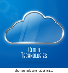 Cloud computing technology concept illustration, steel with transparent glass cloud. With place for your text. Vector