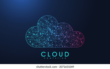 Cloud computing technology concept. Polygonal wireframe cloud storage sign with dots and lines. Digital computing technology background. Data protected exchange. Vector illustration.